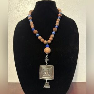 Vintage Designer Sally Davison Signed Jasper Lapis And Sterling Necklace Rare